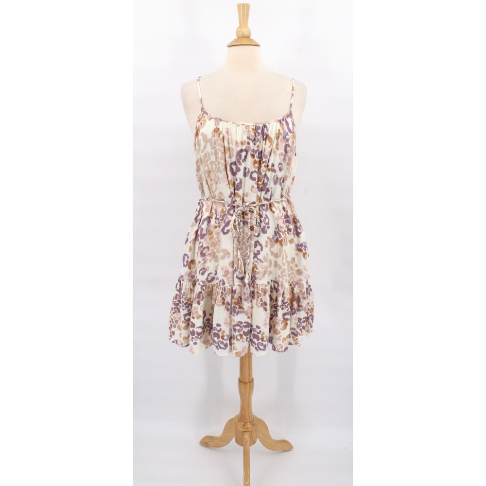 BTFL Life strappy summer dress size L belted flounced lined animal print